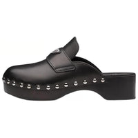PRADA 45mm Studded Clogs Black Leather