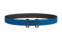 HERMES H Line Silver Buckle Epsom Calfskin Double Sided Leather Belt Unisex Blue 32mm