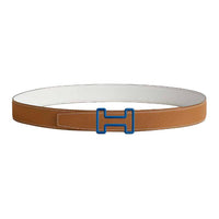 HERMES Calfskin Leather Belts Men's Brown/White Width: 3.2CM
