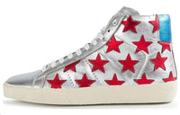 SAINT LAURENT High Top Stylish Skateboarding Shoes Women's Silver Red