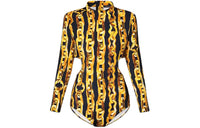 LOUIS VUITTON Chain Print Cut-Out Body Bodysuits Women's Yellow