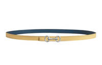 HERMES Pattern Buckle Decoration Smooth Buckle Leather Belts Women's Yellow/Blue Width: 1.3cm