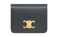 CELINE Triomphe Shiny Calfskin Wallet Women's Slate Gray