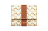 CELINE Artificial Leather Wallet Small Size Women's White/Tawny