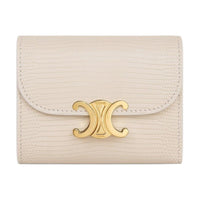 CELINE Lizard Skin Wallet Small Size Women's Light Beige