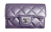 CHANEL Pearlescent Lambskin Card Holder Women's Purple