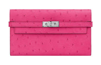 HERMES Kelly Wallet Ostrich Leather Wallet Women's E5 Rose Tyrien Peach Pink