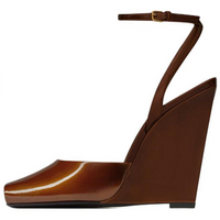 SAINT LAURENT Scandale Wedge Heel High Heels 11cm Women's Coffee