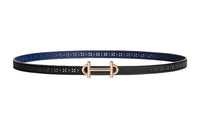 HERMES Elegant Elegance Gold Buckle Epsom Calfskin Double-Sided Leather Belt Women's Blue Width: 1.3cm