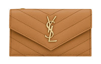 SAINT LAURENT Monogram Calfskin Card Clip Zero Wallet Card Holder Women's Dark Brown