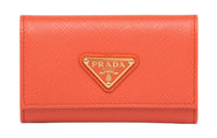 PRADA Saffiano Leather Key Pouch Women's Orange