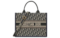 DIOR Oblique Print Embroidery Tote Bag, Shopping Bag, Handbag Medium Size Women's Blue