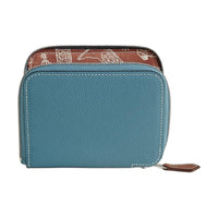 HERMES Silk'In Barenia Natural Leather Wallet Small Size Women's New Denim Blue
