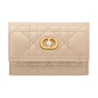 DIOR Wicker Pattern Lambskin Wallet Women's Pink Beige