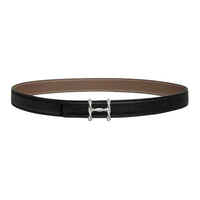 HERMES Calfskin Leather Belts Women's Black/Taupe Width 2.4CM
