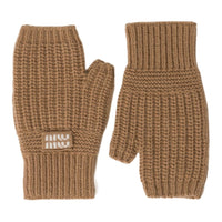 MIU MIU Wool Knit Gloves Women's Camel Brown