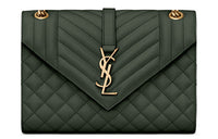 SAINT LAURENT ENVELOPE Leather Envelope Bag Crossbody Bag Shoulder Bag Women's Dark Green