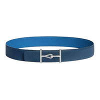 HERMES Stainless Steel Leather Belts Men's Blue 3.8cm