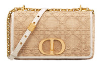 DIOR Caro Macrocannage Raffia Crossbody Bag Shoulder Bag Women's Natural Color