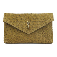 SAINT LAURENT Nubuck Leather Clutch Women's Moss Green