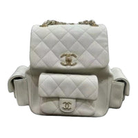 CHANEL Duma Grained Shiny Calfskin Backpack Women's Light Gray