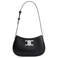 CELINE Cow Leather Handbag, Shoulder Bag Medium Size Women's Black