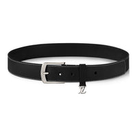 LOUIS VUITTON Brass Leather Belts Men's Black Width 3.cm