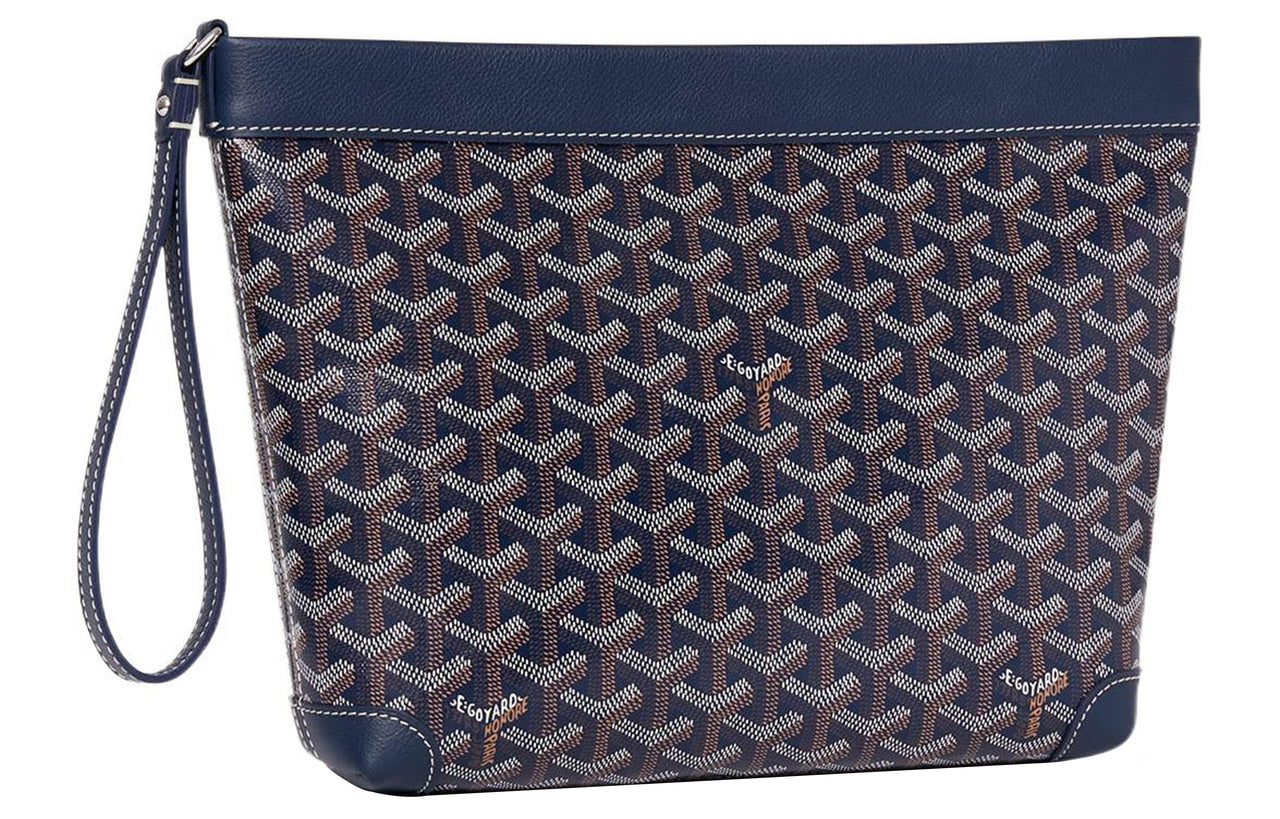 GOYARD Canvas With Calfskin Dog's Teeth Toiletry Bags Storage Bags Clutches Unisex Navy