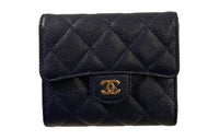 CHANEL Embossed Calfskin With Grains Wallet Women's Dark Blue