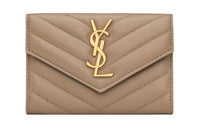 SAINT LAURENT CASSANDRE Lambskin Wallet Women's Dusty Gray