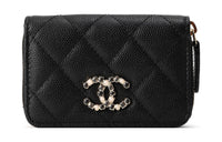 CHANEL Calfskin Card Holder Wallet Women's Black