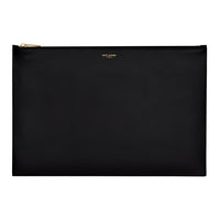 SAINT LAURENT Smooth Finish Calfskin Zip Closure Clutch Extra Large Men's Black