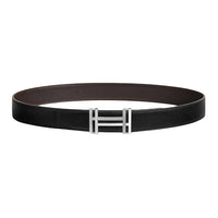 HERMES Calfskin Leather Belts Men's Black/Ebene Width: 3.2CM