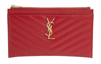 SAINT LAURENT Cow Leather Wallet Clutch Women's Red