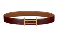 HERMES Double-Sided Comfortable Gold Buckle Togo Calfskin Double-Sided Leather Belt Women's Red Width: 3.2cm