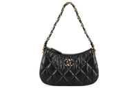 CHANEL Cow Leather Shoulder Bag Hobo Bag Handbag Shoulder Bag Women's Black