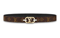 LOUIS VUITTON Double-Sided Smooth Buckle Cow Leather Canvas Leather Belts Women's Black/Brown Width: 3cm