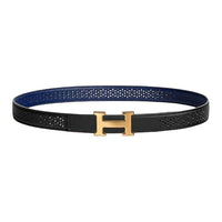 HERMES Calfskin Leather Belts Women's Black/Sapphire Width: 2.4cm