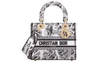 DIOR Lady D-Lite Embroidery Dior Bag Shoulder Bag Crossbody Bag Handbag Medium Size Women's White