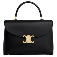CELINE Cow Leather Shoulder Bag, Crossbody Bag, Handbag Medium Size Women's Black