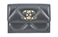 CHANEL Pearlescent Lambskin Wallet Women's Gray Silver
