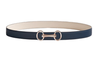 HERMES Double-Sided Cut-Out Decorative Smooth Buckle Leather Belts Women's Dark Blue Width: 2.4cm