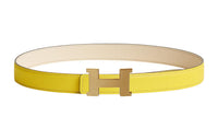 HERMES Letter Logo Light Gold Buckle Epsom Calfskin Double-Sided Leather Belt Women's Lime/Cream White Width: 2.4cm