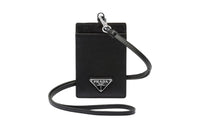 PRADA Leather Card Holder Women's Black