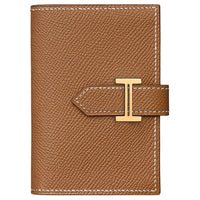 HERMES Bearn Epsom Leather Wallet Mini Women's 37 Gold Brown