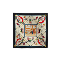 HERMES Mulberry Silk Scarves Women's Navy Blue/Cream/Red