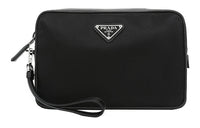 PRADA Fabric With Leather Toiletry Bags Storage Bags Clutch Regular Men's Black