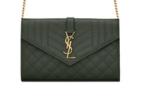 SAINT LAURENT Quilted Leather One Shoulder Handbag, Crossbody Bag Women's Dark Green