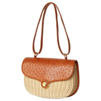 Loro Piana Wicker Shoulder Bag, Crossbody Bag Medium Size Women's Natural & Coral