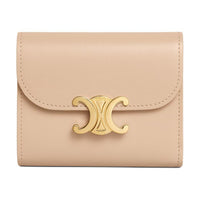 CELINE Triomphe Shiny Calfskin Wallet Small Size Women's Beige